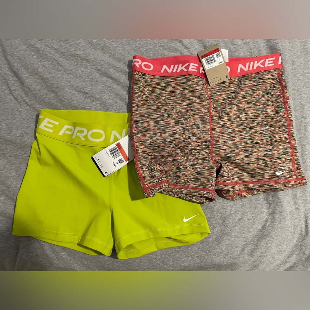 Nike Pro — Pink Multicolor and Yellow Spandex Shorts